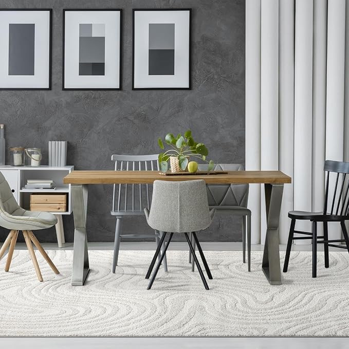 LUXE WEAVERS Geometric Swirl Cream 8x10 Area Rug High Low Modern Carpet