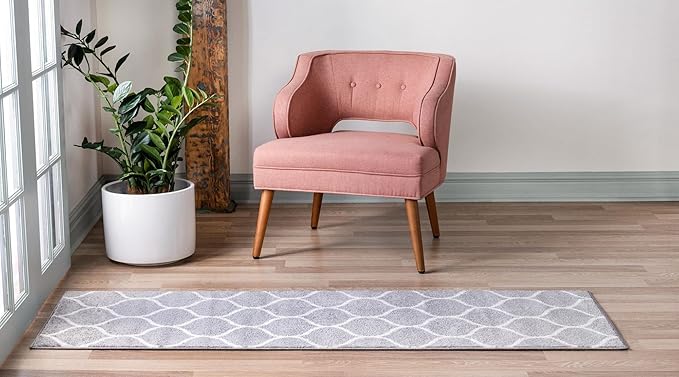 Rugs.com Lattice Frieze Collection Rug – 2' x 13' Runner Light Gray Medium Rug Perfect for Living Rooms, Large Dining Rooms, Open Floorplans