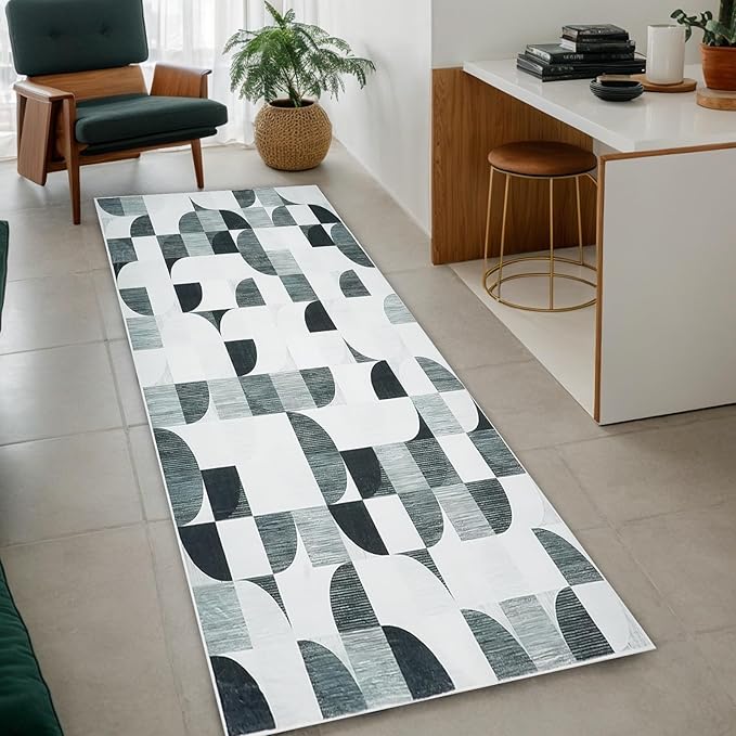 2x6 Runner Rug Washable, Modern Abstract Area Rugs for Hallways Kitchen Bathroom Bedroom Entryway, Non Slip Carpet Long Mat Indoor, Boho Soft Ultra-Thin Gray