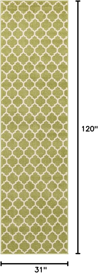 Rugs.com Lattice Collection Rug – 10 Ft Runner Light Green Medium Rug Perfect for Hallways, Entryways