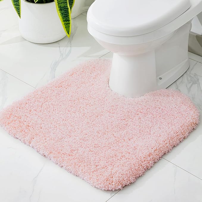 Toilet Rug 22x24 Pink Non Slip Fluffy Toilet Floor Mat U Shaped Washable Bathroom Contour Rug for Toilet Absorbent Thick Toilet Carpet