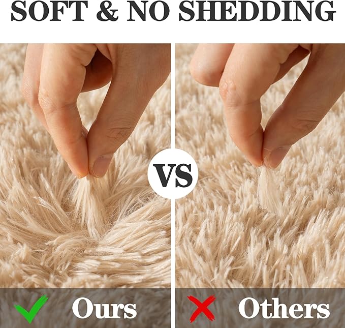 Soft Fluffy Area Rug for Bedroom, Fuzzy Shaggy Oval Throw Rugs for Bedside, Non-Slip Cozy Plush Shag Carpet for Kids Room Nursery Dorm Living Room, Beige, 2.6 x 5.3 Feet, 2 Packs