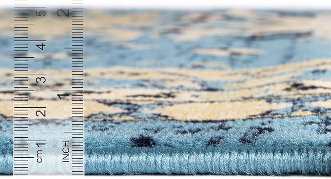 Unique Loom Taftan Collection Border Geometric Tribal Inspired Design Area Rug (5' 0 x 8' 0 Rectangular, Light Blue/ Gold)