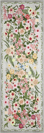 Floral Runner Rug 2x6 - Washable Vintage Kitchen Rug Low Pile Non-Slip Carpet for Entryway Hallway, Laundry, Bedroom - Soft, Stain Resistant Indoor Area Rug - Grey