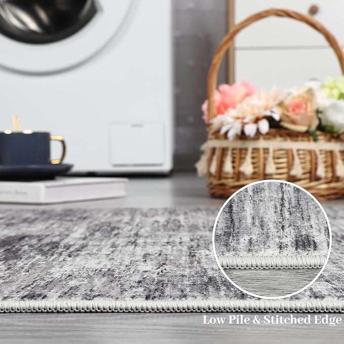 RUGSREAL Hallway Runner Rug 2.5x10 Long Kitchen Rug with Rubber Backing Low Pile Stain Resistant Entryway Carpet Washable Modern Solid Color Runner for Living Room Bedroom, Ivory/Grey