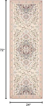 Phantoscope Washable Runner Rug 2'x6' Non-Slip, Vintage Boho Hallway Rugs for Entryway, Stair, Bedroom, Persian Floral Medallion Pattern, Low-Pile Foldable Floor Carpet, Ivory Rose/Fall Bloom