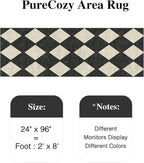 2x8 Runner Checkered Rug for Hallways Black Washable Long Carpet Non-Slip Low Pile Boho Indoor Accent Throw Rug for Entrance Kitchen Bedroom Dining Laundry
