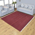 Rugsotic Carpets Hand Woven Flat Weave Kilim Wool ECO-Friendly Area Rugs - 6'x6', Square Shape, Dark Red Color, Solid Plain Design, Low Pile Handmade Area Rugs for Living Room, Bed Room (D00111)
