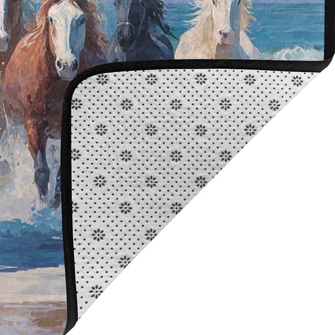 Horse Run Gallop in Waves Ocean Area Rug Washable Outdoor Rugs Anti-Slip Soft Carpet Entryway Indoor Door Mat for Bedroom,Living Room,Porch,Terrace and Entrance Decor 9'x 6'