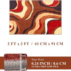 YIHOUSE Burnt Orange Rug 2x3 Washable,Farmhouse Brown Retro Carpets,Geometric Abstract Wavy Rug for Bedroom,Unique Colorful Rugs for Living Room,Dining Room,Bedside Rugs