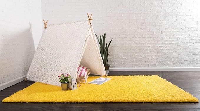 Unique Loom Solid Shag Collection Area Rug (2' x 3' 1" Rectangle, Tuscan Sun Yellow)