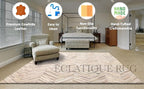 Elegant Rectangular Rug Cowhide Leather Stylish Non Slip Chevron Patchwork Area Rug for Living Room and Home Décor Floor Carpet (Beige-2.5X 12 ft)
