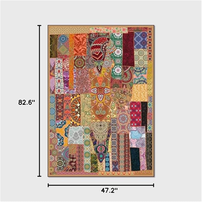 Vintage Boho Area Rugs Multicolor Ethnic Style Geometric Splicing Carpets Bedroom Living Room Kitchen Floor Mats Indoor Outdoor Non-Shedding Runner Rug Home Décor Carpet 4' X 7'