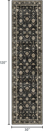 Runner Rugs for Hallway 2.5x10ft - Long Non-Slip Charcoal Black Washable Boho Runner Rug Low Pile Soft Vintage Farmhouse Traditional Moody Carpet for Kitchen Living room Indoor Entryway Bedroom