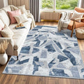 Modern Abstract Blue 5X7 Area Rug for Living Room Bedroom Washable, with Non-Slip Rubber Backing Print Faux Wool Thin, Throw Large Carpet for Kids Playroom Dining Room Pet & Child Friendly