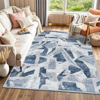 Blue 6X9 Area Rugs for Living Room Bedroom,Modern Abstract Large Carpet Washable Rugs 6X9 for Dining Room Office,Non Slip Print Faux Wool Thin 6 by 9 Indoor Nursery Kids Home Pet & Child Friendly