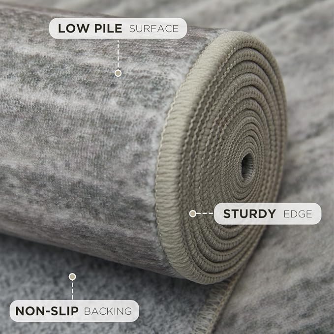 Joydeco 2x6 Runner Rug for Hallway, Modern Abstract Non-Slip Soft Washable Rugs, Low Pile Carpet for Entryway, Bedroom, Kitchen, Laundry, Beige & White & Dark Gray