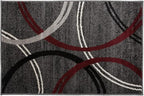 Rugshop Modern Wavy Circles Design Non-Shedding Accent Rug, Carpet for Entryway or Bathroom, Red, 2' x 3'