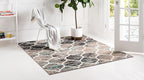 Rugs.com Lattice Frieze Collection Rug – 5' Square Blue Multi Medium Rug Perfect for Living Rooms, Kitchens, Entryways