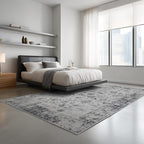 Washable Area Rugs 8x10, Large Rugs for Living Room, Carpet for Bedroom, Soft Faux Wool Retro Dining Room Rug, Non-Slip Backing Resistant Low Pile Vintage Print Rug for Home Office (White/Grey)