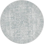 LIVEBOX Washable Area Rug 4ft Boho Round Rug Traditional Rugs for Bedroom, Ultra-Thin Retro Carpet Grey Print Distressed Accent Circle Rugs for Nursery Room Entryway Foyer