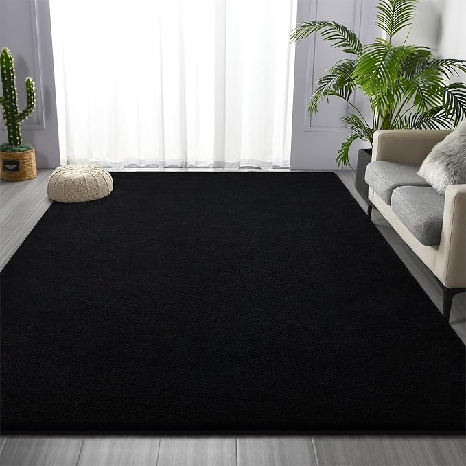 Large Area Rugs for Living Room Bedroom, 5 x 8 Ft Non-Slip Modern Area Rug, Soft Thickened Memory Foam Rug, Comfy Minimalist Indoor Carpet for Boys Girls Room Nursery Dorm Home Decor, Black