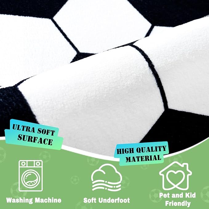 Soft Soccer Rugs for Bedroom, Machine Washable, Cute Bedside Boys Area Rug for Kids Toddlers Teens, Soccer Lovers Home Decor Indoor Carpet for Living Room, Dorms, Nursery, 4x5 FT