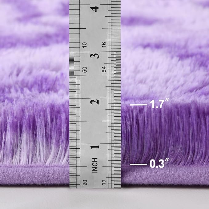 Large Shag Area Rugs 8 x 10, Tie-Dyed Plush Fuzzy Rugs for Living Room, Ultra Soft Fluffy Furry Rug for Bedroom, Indoor Carpet Nursery Rugs for Kids Room Home Decor, Purple