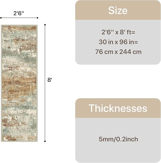 GENIMO Runner Rug Non Slip 2'6"x8', Washable Rug Runner for Hallways Kitchen, Abstract Modern Kitchen Rugs, Low Pile Lightweight Carpet Runners for Entryway, Bedroom, Laundry, Orange Green