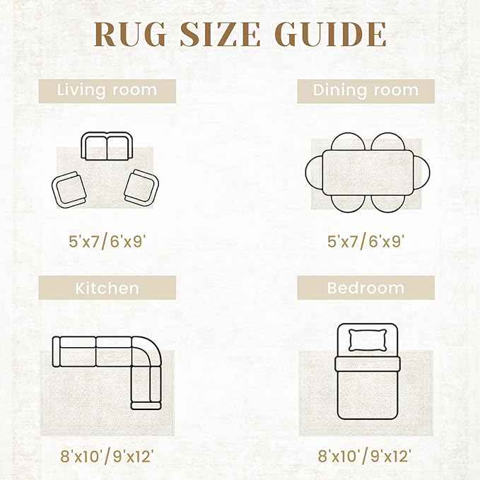 8x10 Area Rugs for Living Room: Washable Large Vintage Floral Rug Low Pile Non-Slip Boho Carpet for Bedroom Dining Home Office (Floral Beige, 8'x10')