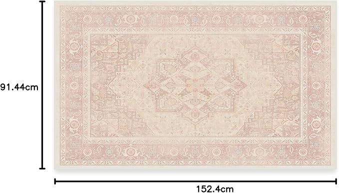 RUGGABLE Washable Area Rug – Kamran Soft Pink 3x5, Stain-Resistant, Non-Slip – Small Machine Washable Rugs for Living Room, Bedroom, Hallway, Entryway & Office–with Cushioned Pad