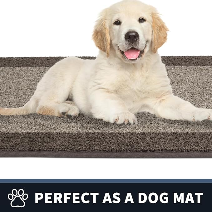PURRUGS Dirt Trapping Door Mat 34" x 60", Non-Slip/Skid Machine Washable Entryway Rug, Shoes Scraper, Throw Rug, Super Absorbent Area Rug for Muddy Wet Shoes and Paws, Beige & Grayish Brown