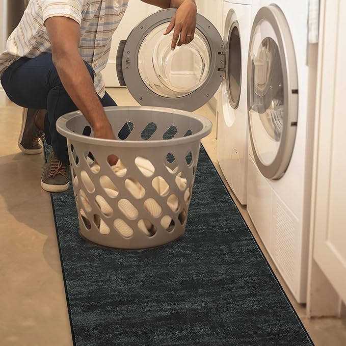 RUGSREAL Solid Kitchen Runner Rug, 2x8, Black, Contemporary, Machine Washable, Modern