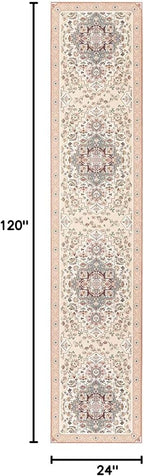 Phantoscope Washable Runner Rug 2'x10' Non-Slip, Vintage Boho Hallway Rugs for Entryway, Stair, Bedroom, Persian Floral Medallion Pattern, Low-Pile Foldable Floor Carpet, Ivory Rose/Fall Bloom