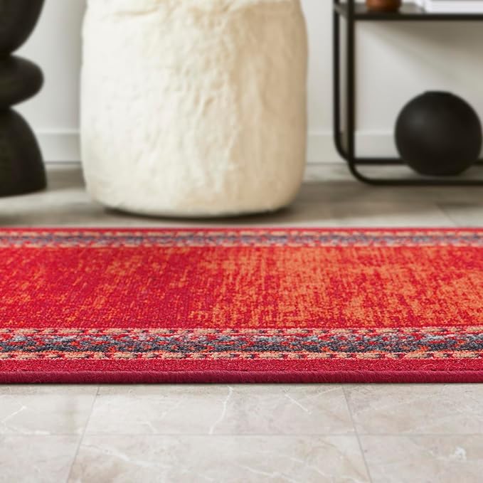 Antep Rugs Alfombras Bordered Modern 2x10 Non-Slip (Non-Skid) Low Pile Rubber Backing Indoor Area Runner Rug (Maroon Red, 2' x 10')