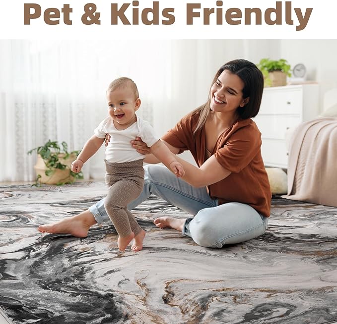 8x10 Area Rugs for Living Room, Modern Abstract Rug for Bedroom, Contemporary Machine Washable Rug, Large Stain Resistant Carpet for Dining Room Playroom Home Office, Pet & Kids Friendly