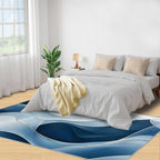 3x5 Abstract Lines Dorm Rug - Blue-White-Waves Small Rugs for Bedroom, Modern Abstract Area Rug Washable Non Slip for Bedroom Kitchen Living Room Entryway