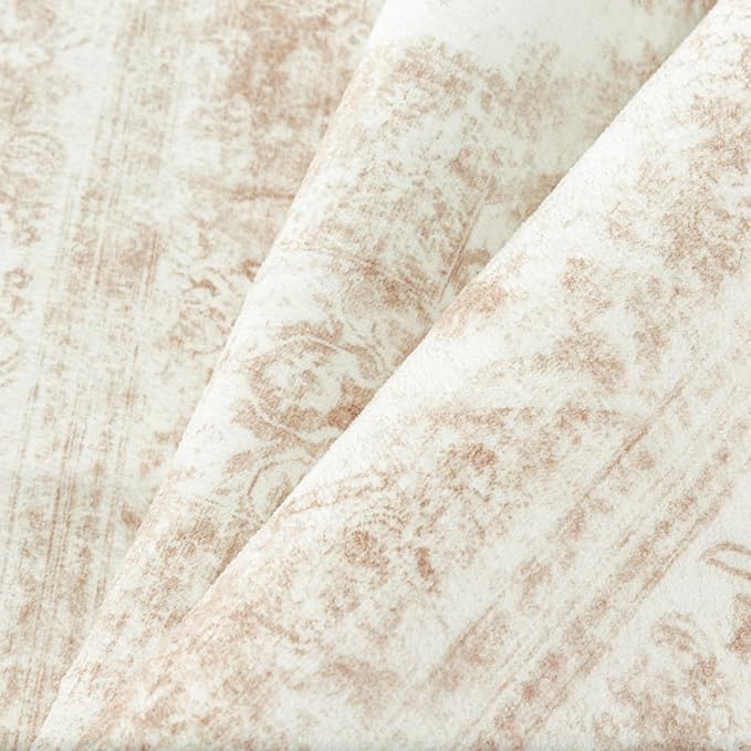 Area Rug 4x6 Cream Washable Office Entryway Vintage Medallion Beige Carpet Non Slip Retro Indoor Mat Low Pile Soft Distressed Small Rug for Bedroom Kitchen Laundry Dining Room