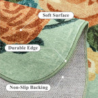 Washable Floral Area Rug 4x6 Green Office Carpet Scalloped Flower Non Slip Soft Living Room Rug Farmhouse Low Pile Thin Indoor Floor Cover for Bathroom Bedroom Kitchen Laundry Dining Room
