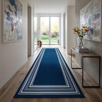 Beverly Rug Non Slip Area Rugs 2x7 Modern Bordered Non Skid Rubber Backing Soft Runner Rug for Living Dining Room Easy to Clean Non Shedding Kitchen Bedroom Indoor Carpet 2 x 7 Navy