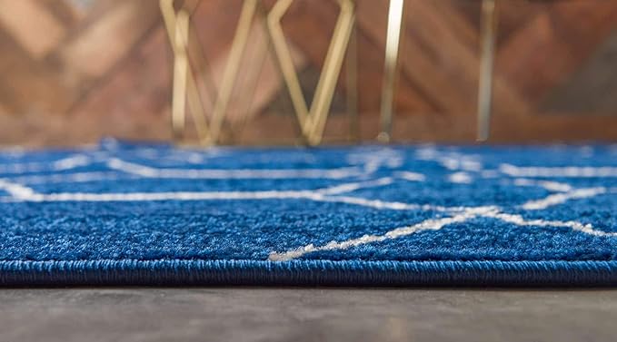 Unique Loom Trellis Frieze Collection Area Rug - Geometric (5' 1" Round, Navy Blue/ Ivory)