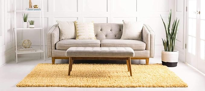 Unique Loom Davos Shag Collection Area Rug - Solid (5' 3" x 8' Rectangle, Sun Yellow)