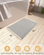 Upgraded Waffle Bath Mat, Super Absorbent Non Slip Bath Mats for Bathroom Floor, Machine Washable Bathroom Rugs with Tassels, Rubber Backed Bathroom Mats, Ultra Soft, 18" x 30",LightGrey & Cream