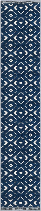 KILOCOCO Hallway Runner Rug 2.6'x16' Runners for Hallways Washable Runner Soft Non Slip Printed Geometric Low-Pile Rugs Runners for Bedroom Kitchen Living Room Boho Rugs, Blue