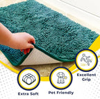 Muddy Mat® AS-SEEN-ON-TV Highly Absorbent Microfiber Door Mat and Pet Rug, Non Slip Thick Washable Area and Bath Mat Soft Chenille for Kitchen Bathroom Bedroom Indoor and Outdoor - Teal 24" x 72"