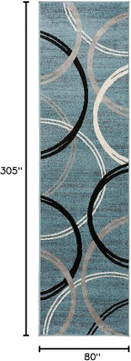 Rugshop Modern Wavy Circles Design Runner Rug, Carpet with Jute Backing for Hallway, Entryway, or Kitchen, Blue, 2'7" x 10'