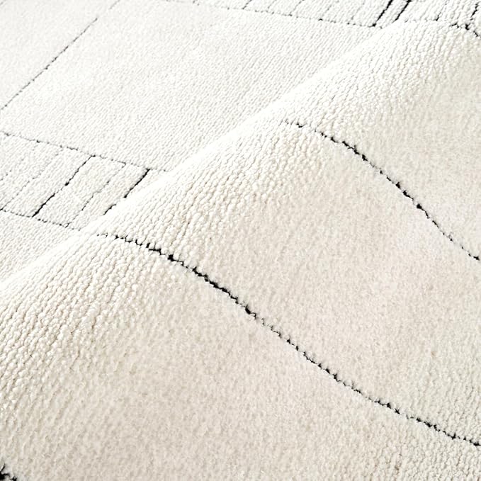 Abani Cream Area Rug – 4' x 6' – Oliver Collection – Geometric Linework Pattern – Non-Shedding, Easy to Clean – Durable for Living Room, Bedroom, or Office, Pet & Child Friendly