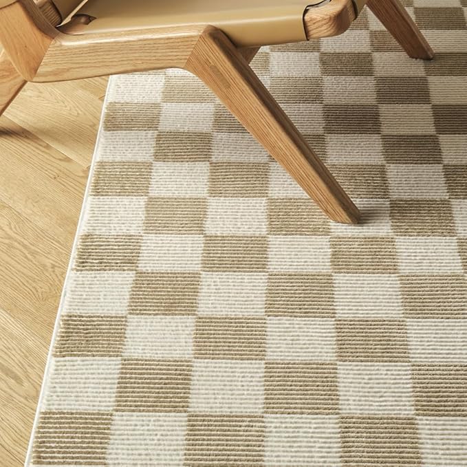 Revival Rugs Gambit 2'7"x9' Checkered Rug Machine Washable Runner Rug for Hallway Entryway - 100% Recycled Oeko-TEX Certified, Medium Pile, Camel, Beige