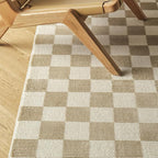 Revival Rugs Gambit 5'3"x8' Checkered Rug Washable Area Rug for Living Room Bedroom - 100% Recycled Oeko-TEX Certified, Medium Pile, Camel, Beige