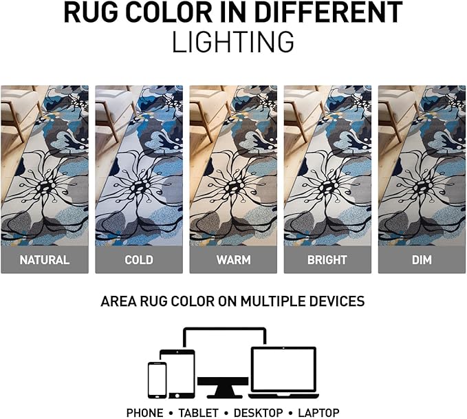 Rugshop Contemporary Gray-Blue Large Floral Non-Slip Area Rug 5' x 7' - Stylish Accent
